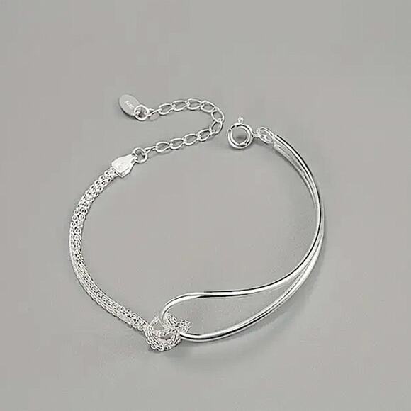 Minimalist Sterling Silver Chain Link Bangle Bracelet - Picture 10 of 10